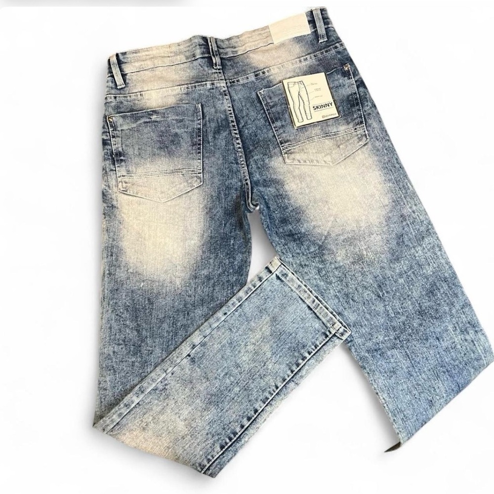 NWT SouthPole Jeans Mens 32x32 Blue Stacked Skinny Stonewash Denim Biker - Picture 2 of 7